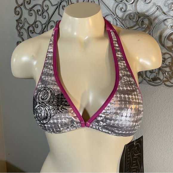 Sinful Other - Sinful by Affliction Legendary Triangle Bikini Top Purple & Silver Zebra Print M